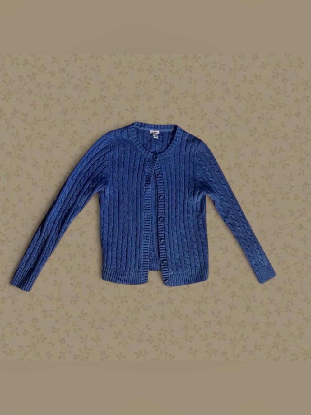 Vintage inspired L.L. Bean royal blue cable-knit Button-up sweater